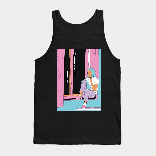 Vaporwave girl sitting feminist illustration Tank Top by nanaminhae